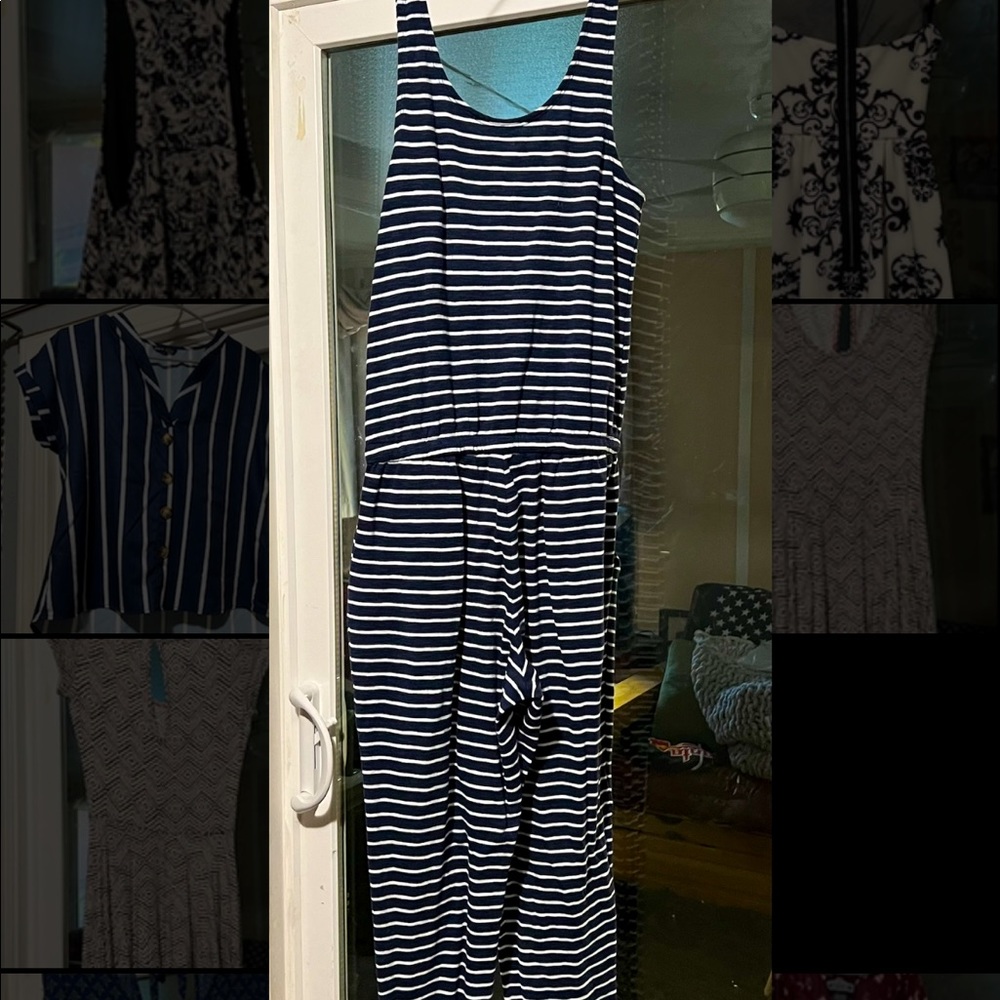 Blue and white striped women’s romper/jumpsuit. Used- worn twice. Size XS US 2